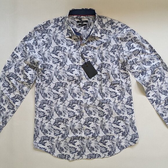 Bugatchi Shaped Fit Tiger & Leopard Dress Shirt Size Medium NWT - Picture 12 of 13